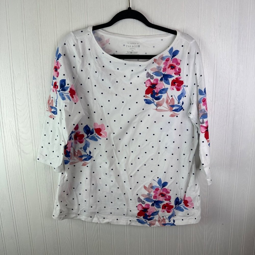 TALBOTS COTTON BATEAU NECK TEE - FLORAL DOT size 1Xp